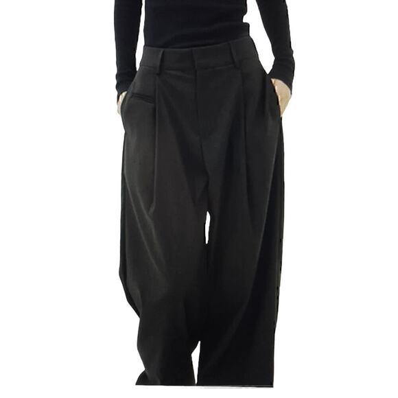 Wide  Leg Pants Basic Style Belt Loops Pockets Black Size L or 10 NEW - Picture 1 of 4